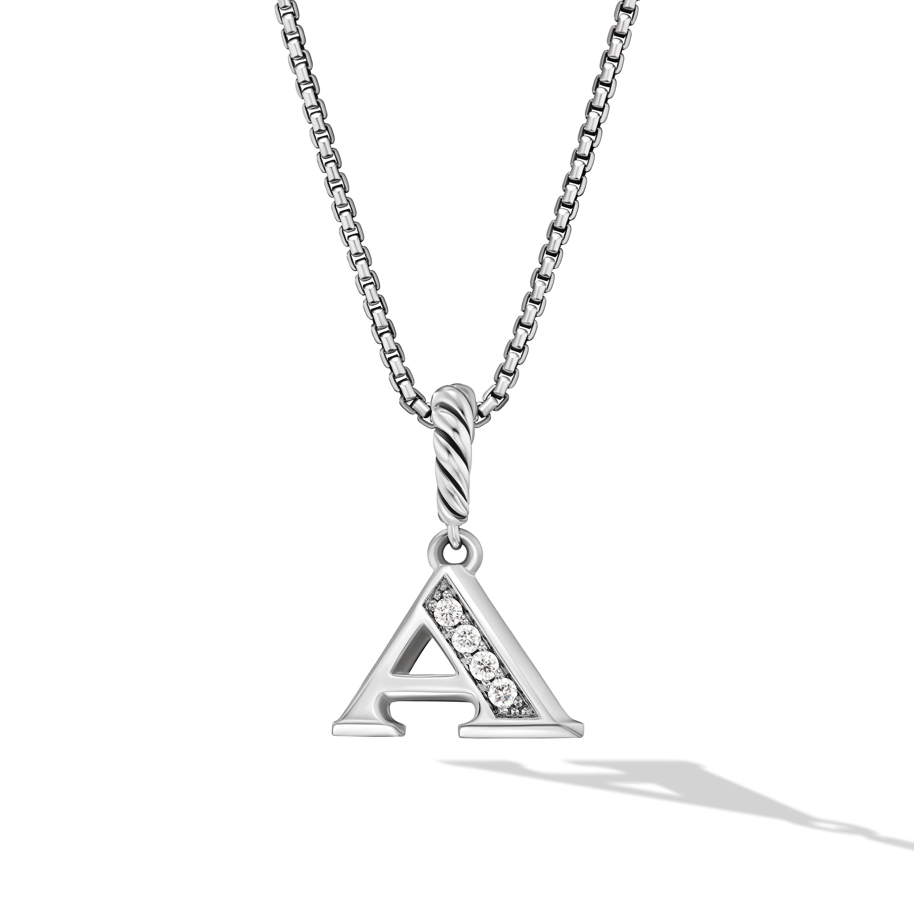 David Yurman 8mm Pave Initial Pendant Nck Di Ss 16-18 In Adj-A