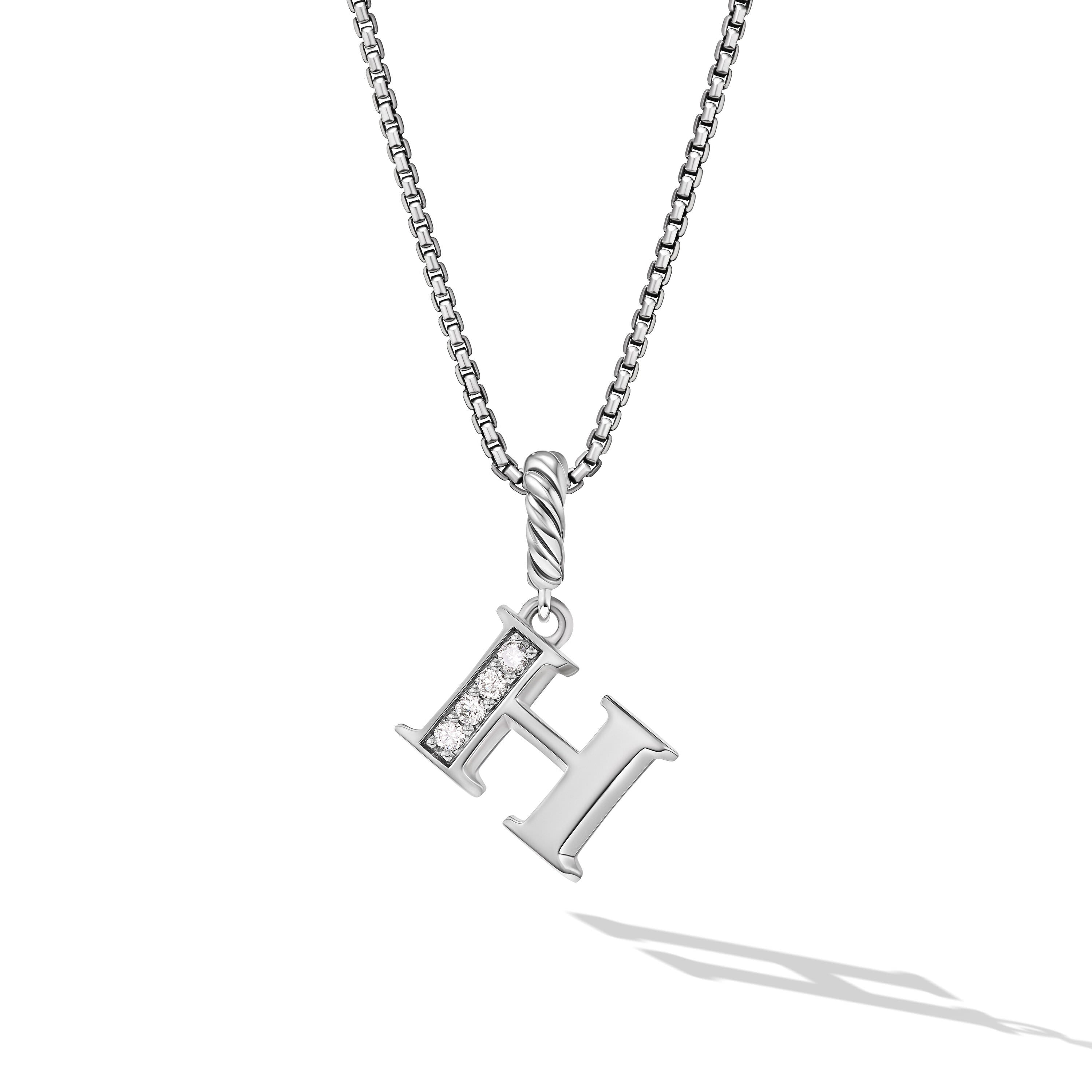 David Yurman Pavé Initial Pendant Necklace In Sterling Silver With Diamond H