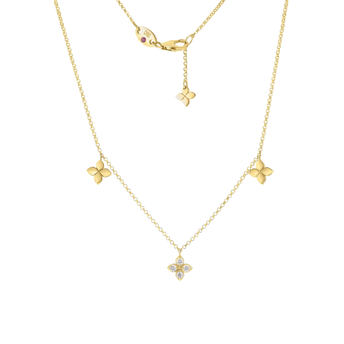 18k Yellow Gold Love in Verona Diamond Flower Drop Station Necklace