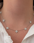 18k White Gold Diamond Clover Station Necklace
