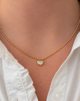 18k Yellow Gold 0.75ctw Heart-Shaped Diamond Beaded Necklace