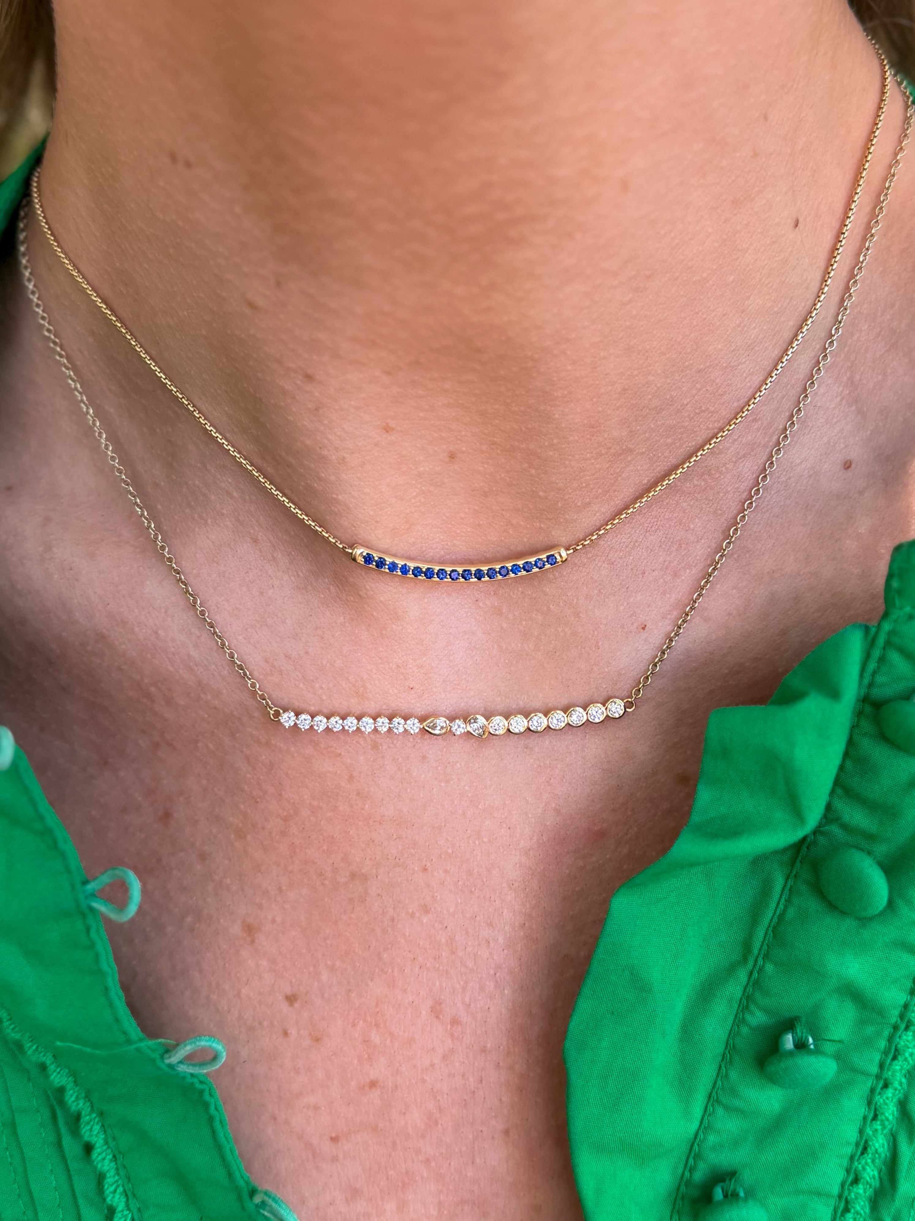 18k Yellow Gold Mixed Shape Diamond Bar Necklace