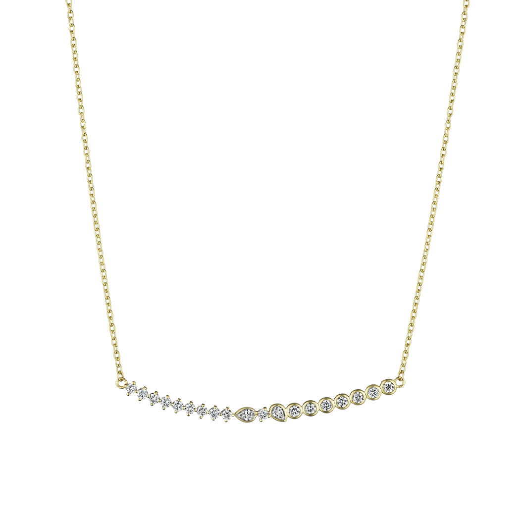 18k Yellow Gold Mixed Shape Diamond Bar Necklace