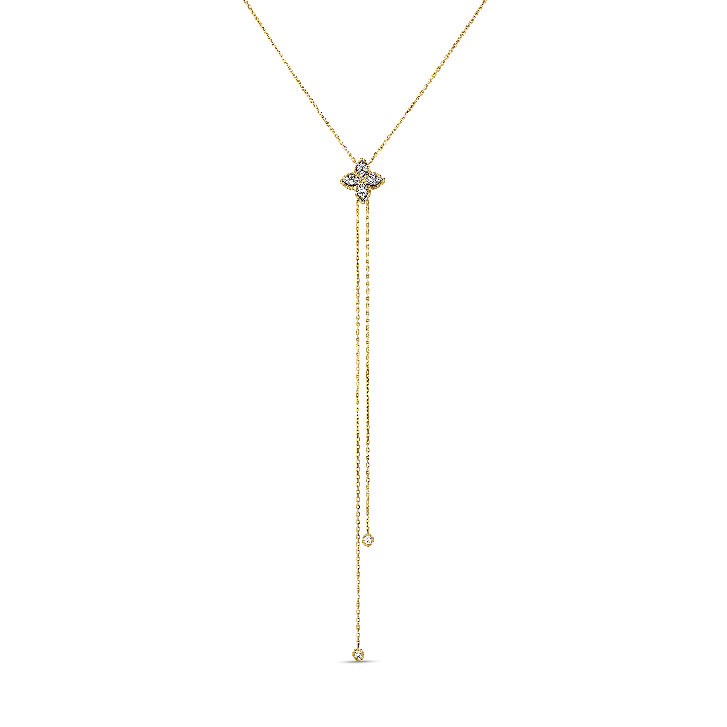 18k Yellow Gold Princess Flower Diamond Lariat Necklace