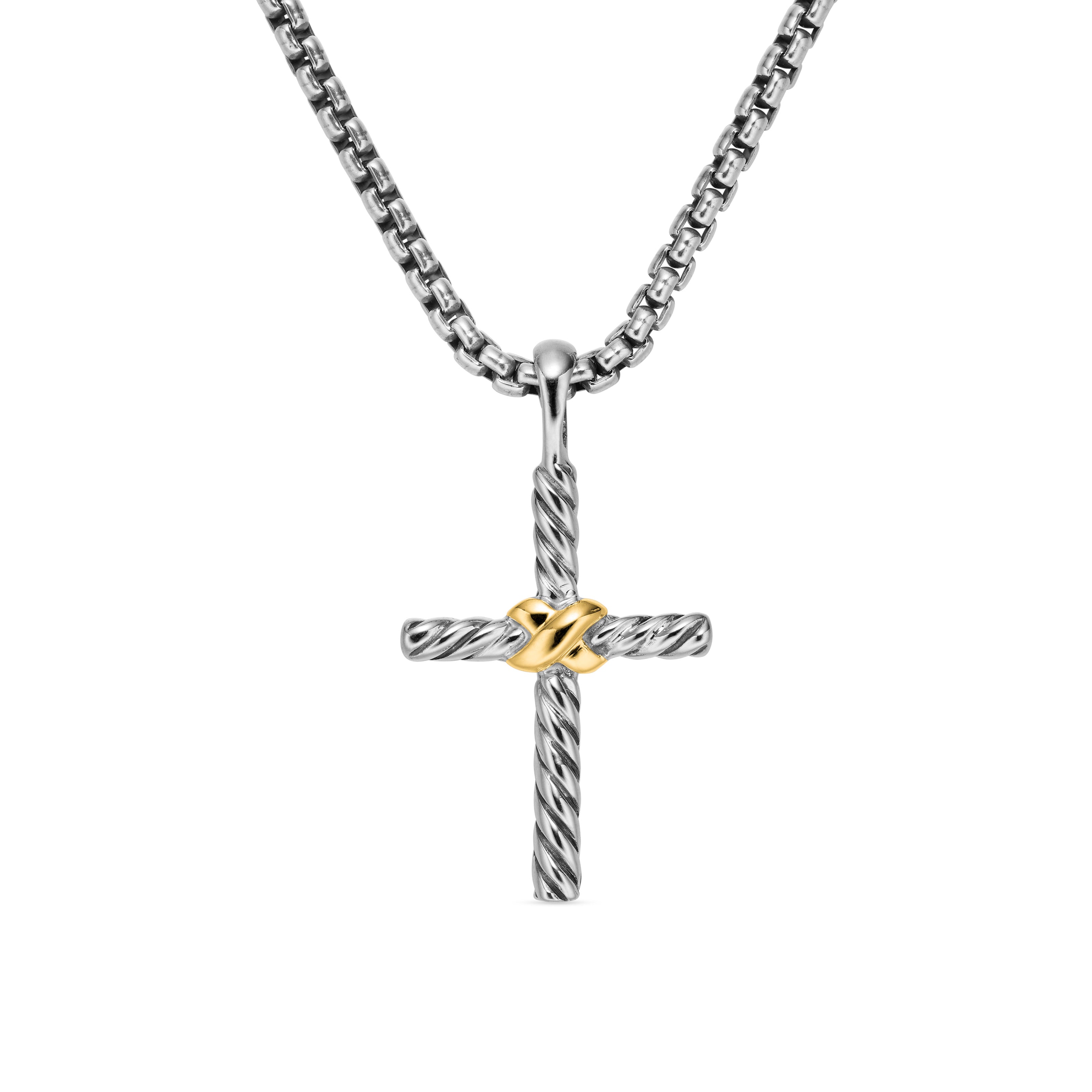 David Yurman Petite X Cross Necklace In Sterling Silver With 14k Yellow Gold, 24mm