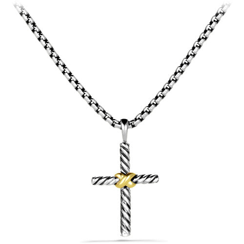 David Yurman Petite X Cross Necklace In Sterling Silver With 14k Yellow Gold, 24mm