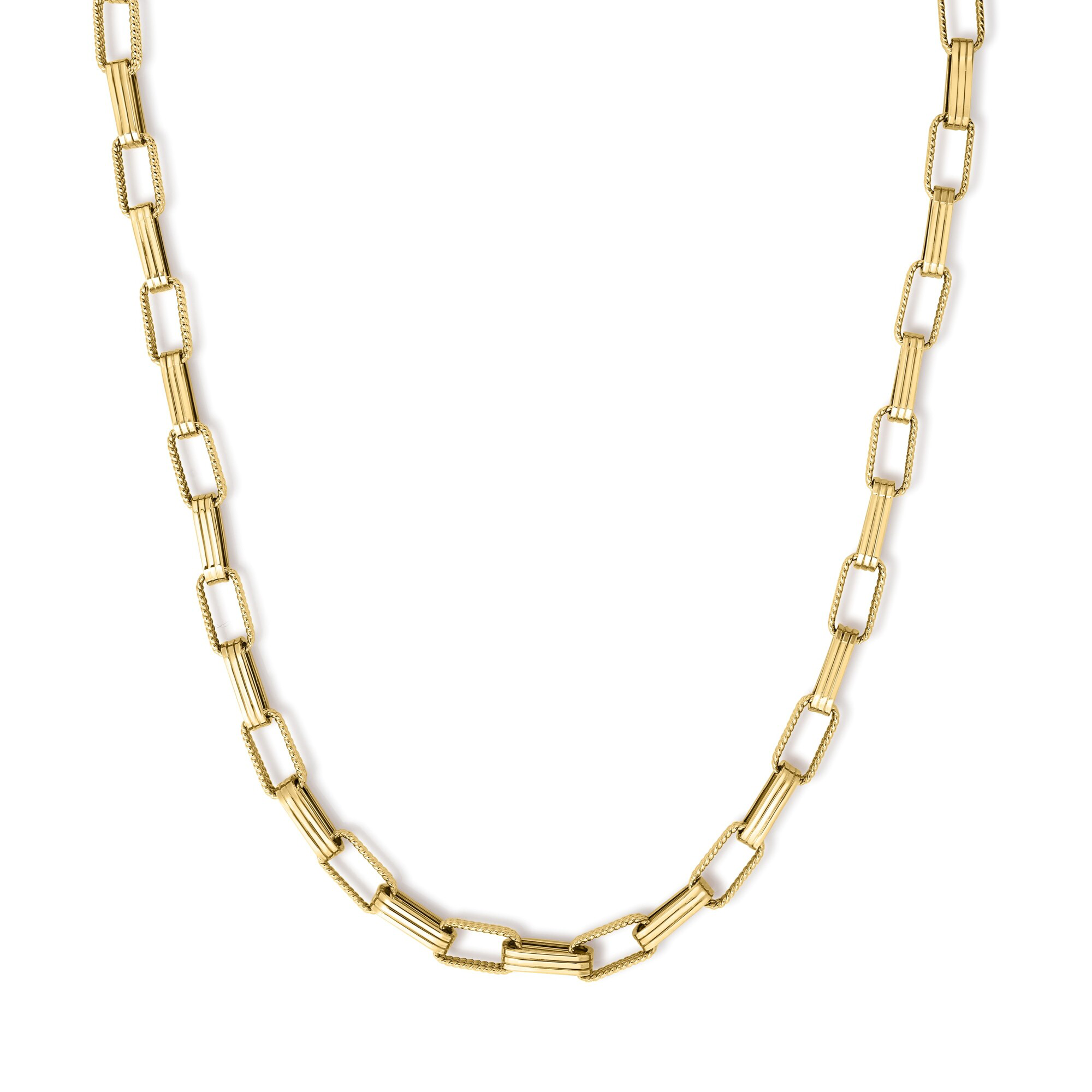 18k Yellow Gold Alternating Rectangular Link Necklace