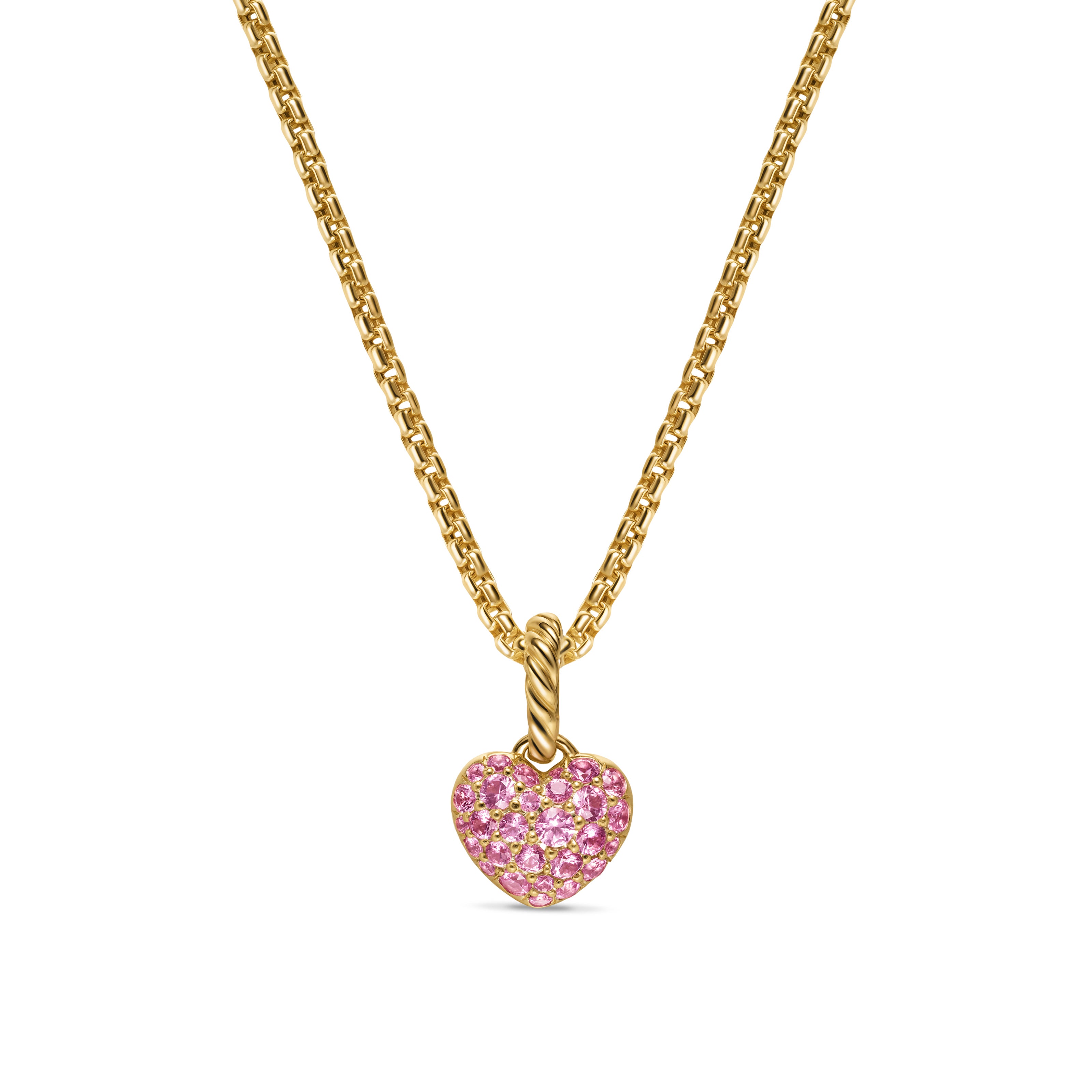 David Yurman Petite Pavé Heart Amulet In 18k Yellow Gold With Pink Sapphires, 7.4mm