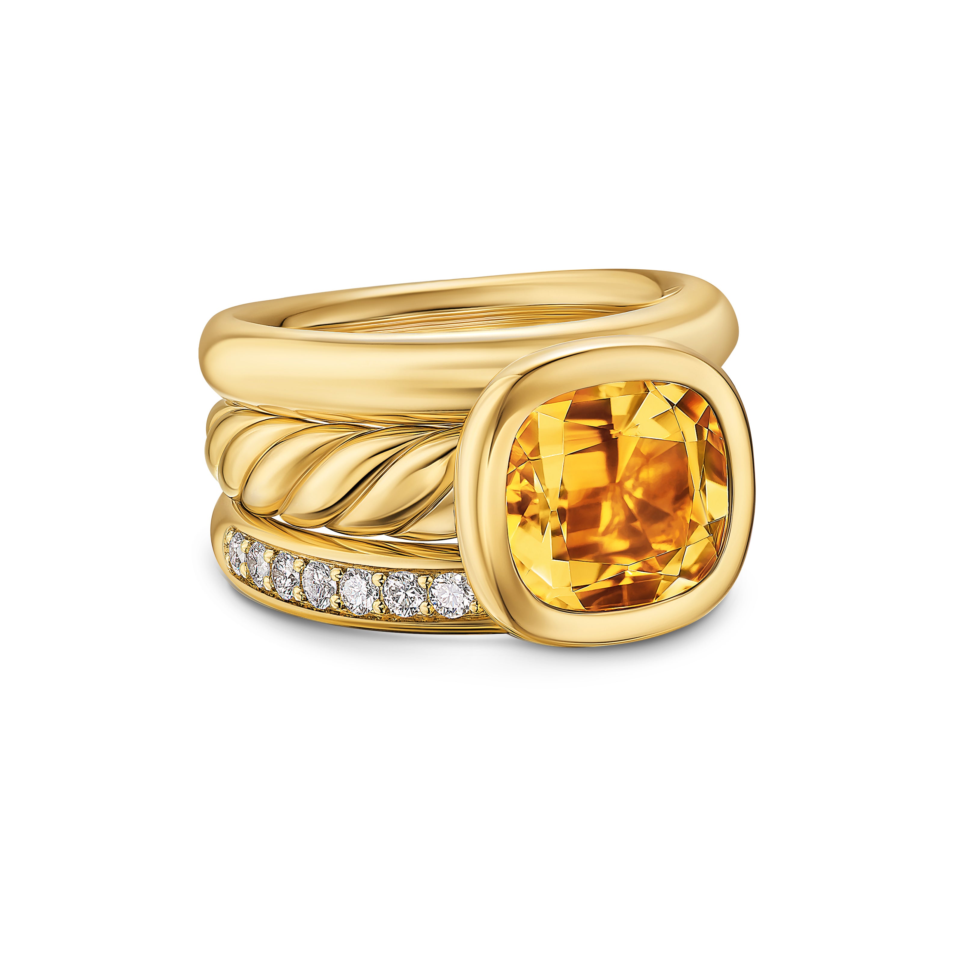 Dy Mercer® Three Row Stone Ring In 18k Yellow Gold With Citrine And Diamonds, 12mm