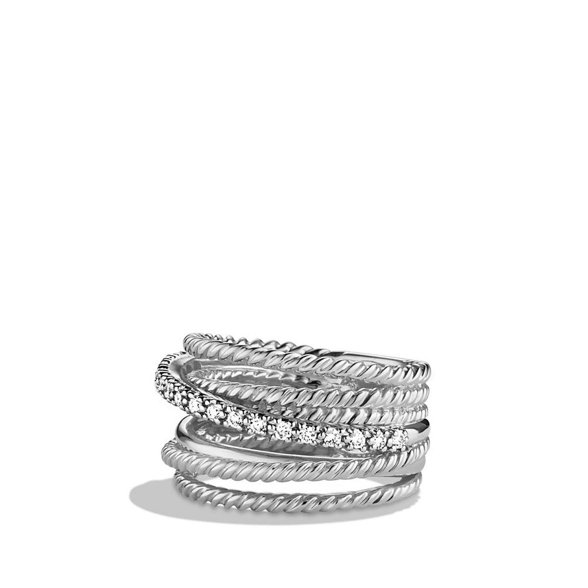 Large Crossover Ring In Sterling Silver With Diamonds