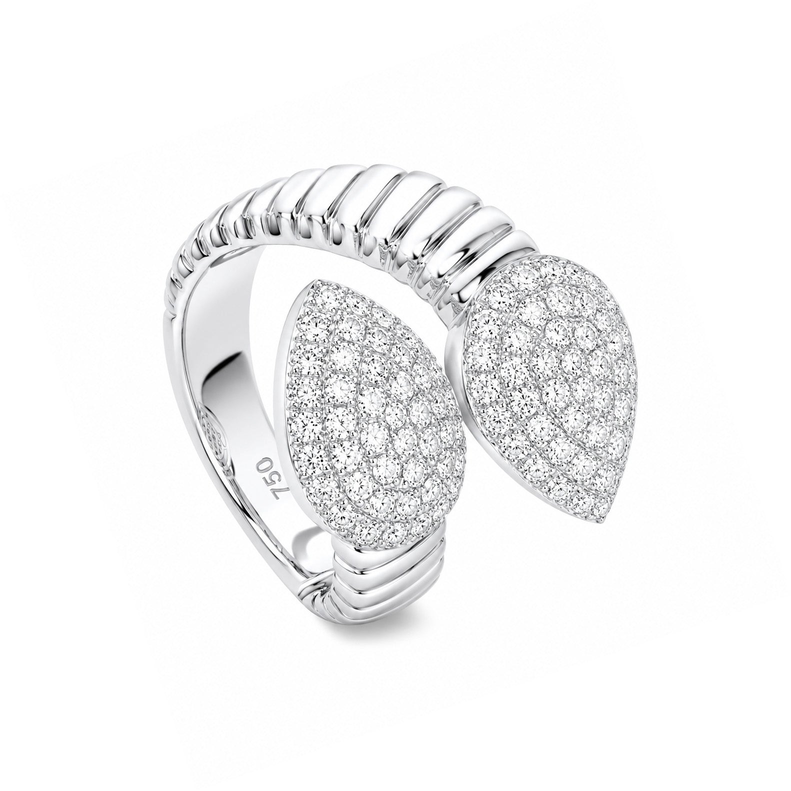 Brown &amp; Co. 18k White Gold Pavé Diamond Bypass Ring