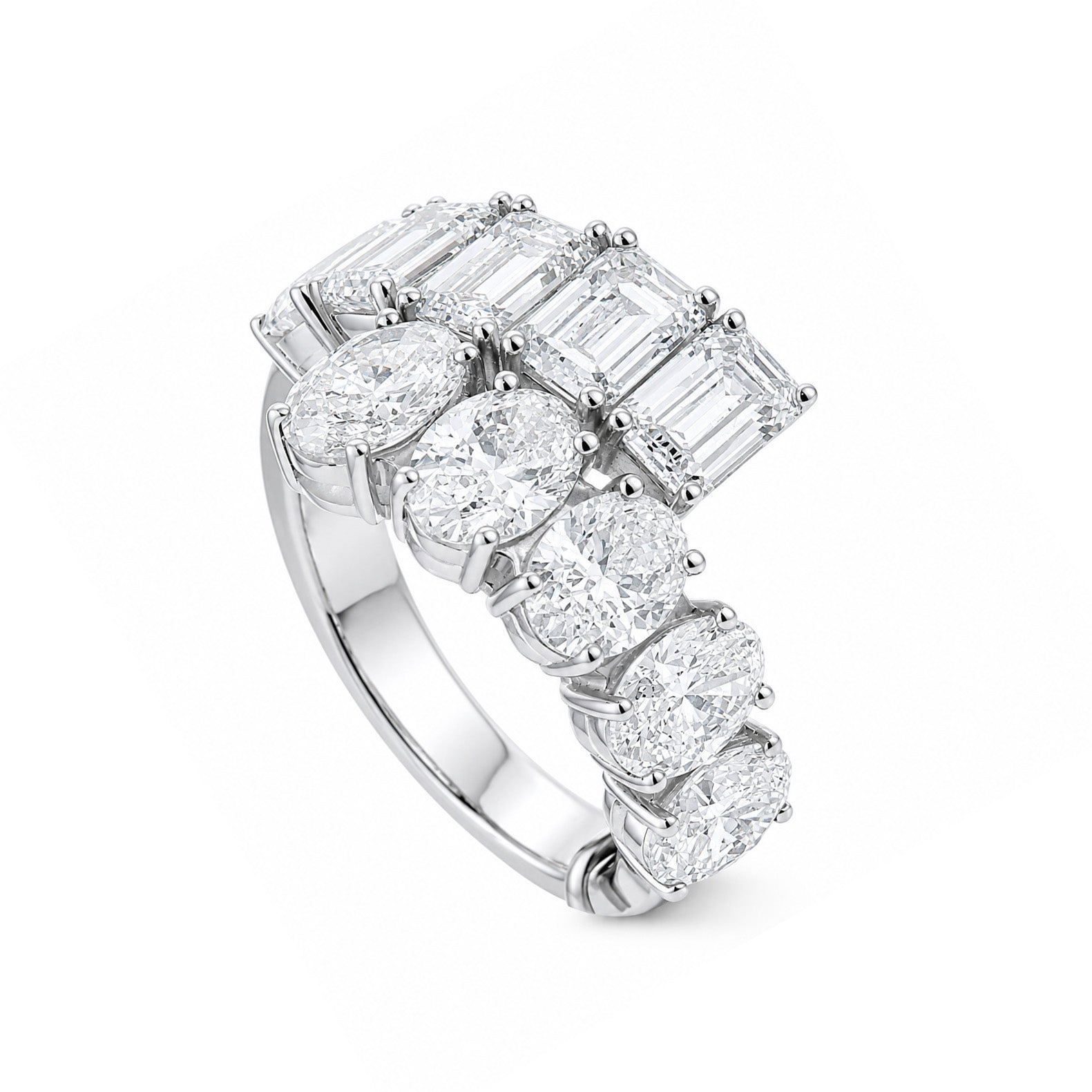 Brown &amp; Co. 18k White Gold Emerald And Oval Bypass Diamond Ring