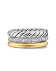 David Yurman Mercer® Three Row Ring In Sterling Silver With 18k Yellow Gold And Diamonds, 8.9mm