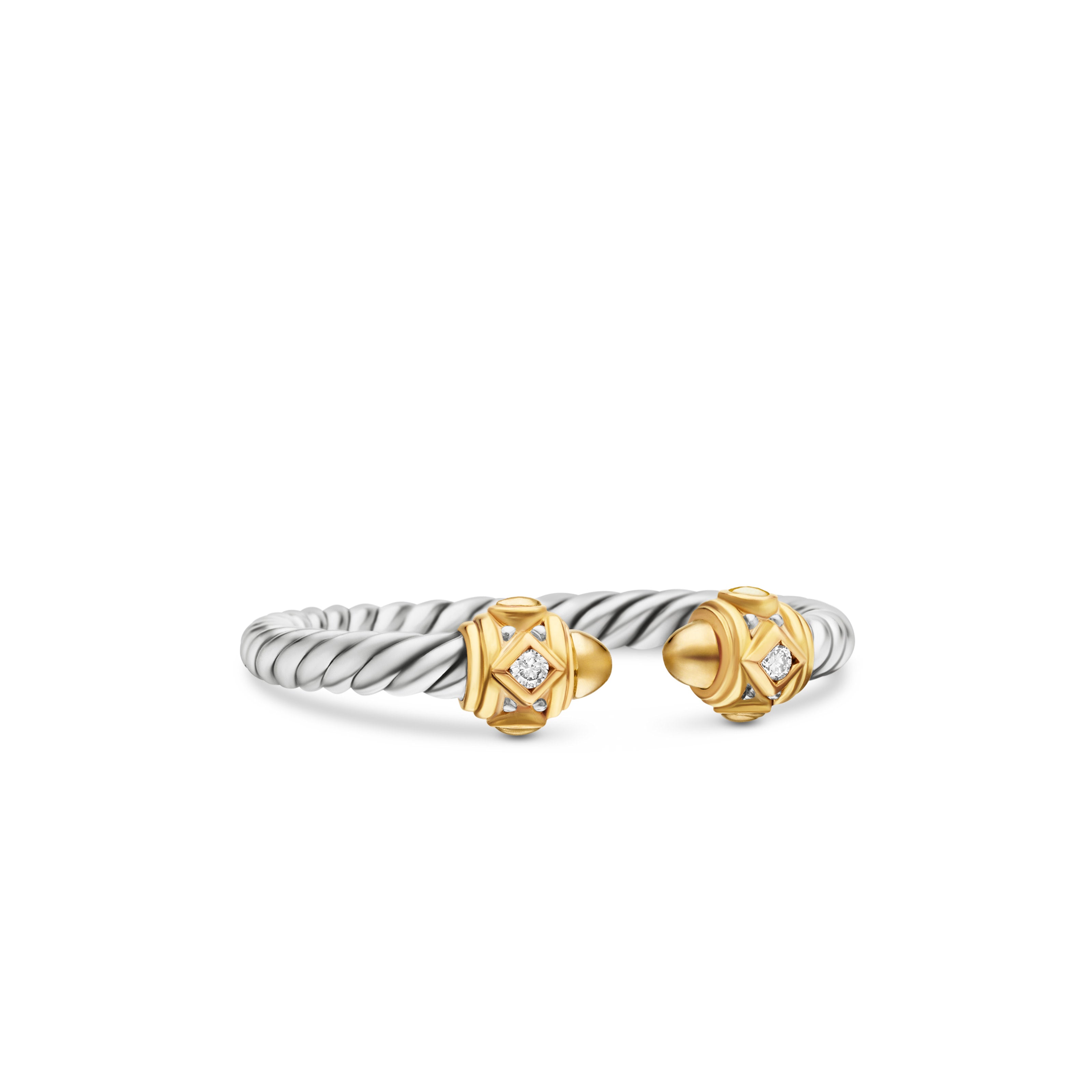 David Yurman Renaissance Ring In Sterling Silver With 14k Yellow Gold, Gold Domes And Diamonds, 2.3mm