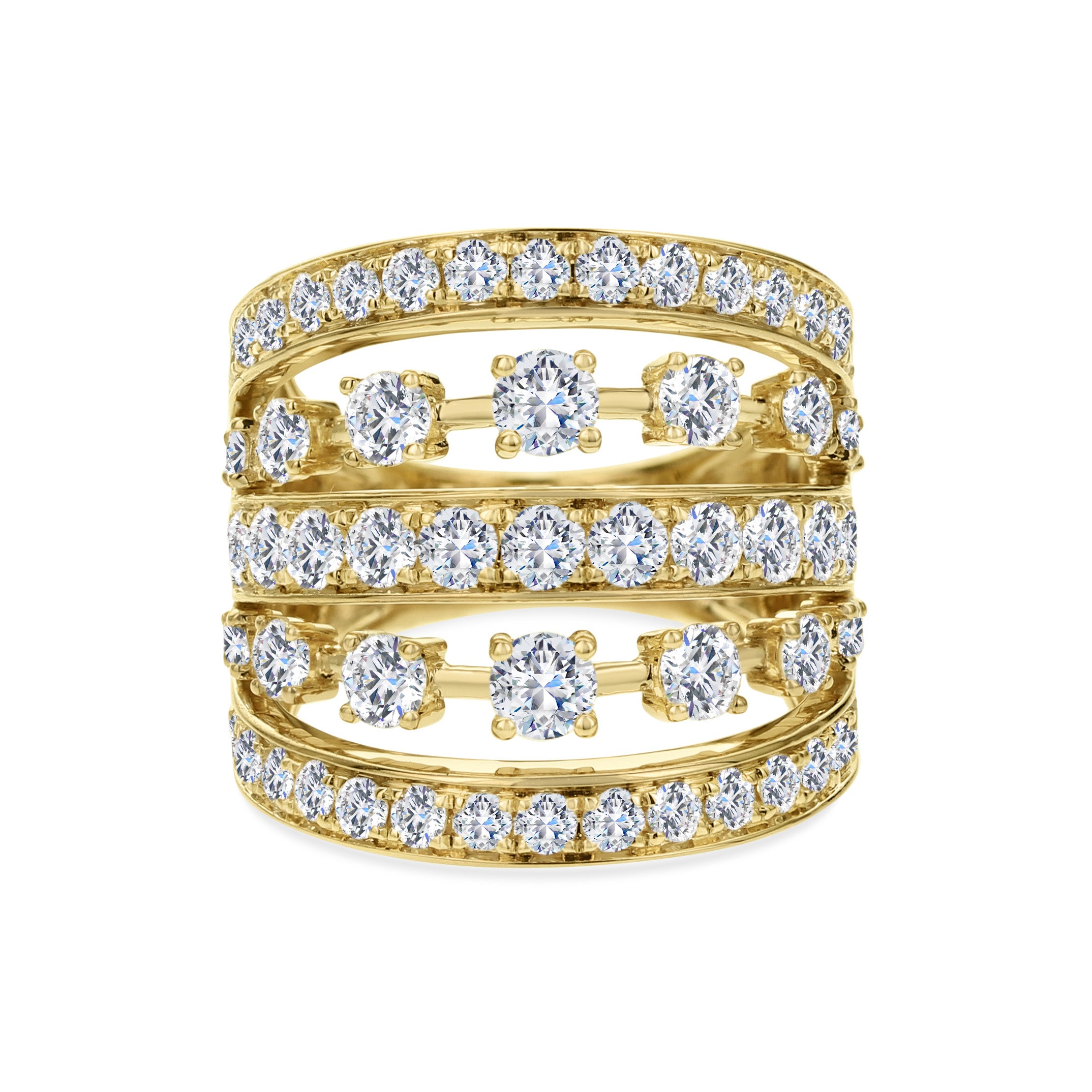 18k Yellow Gold Five Row Diamond Ring