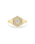 14k Yellow Gold Diamond Hexagon Signet Ring