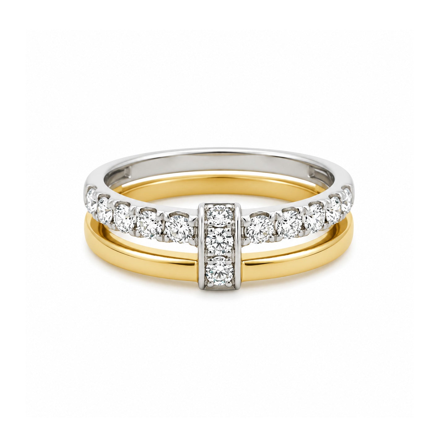 18k Yellow &amp; White Gold Diamond Two Row Ring
