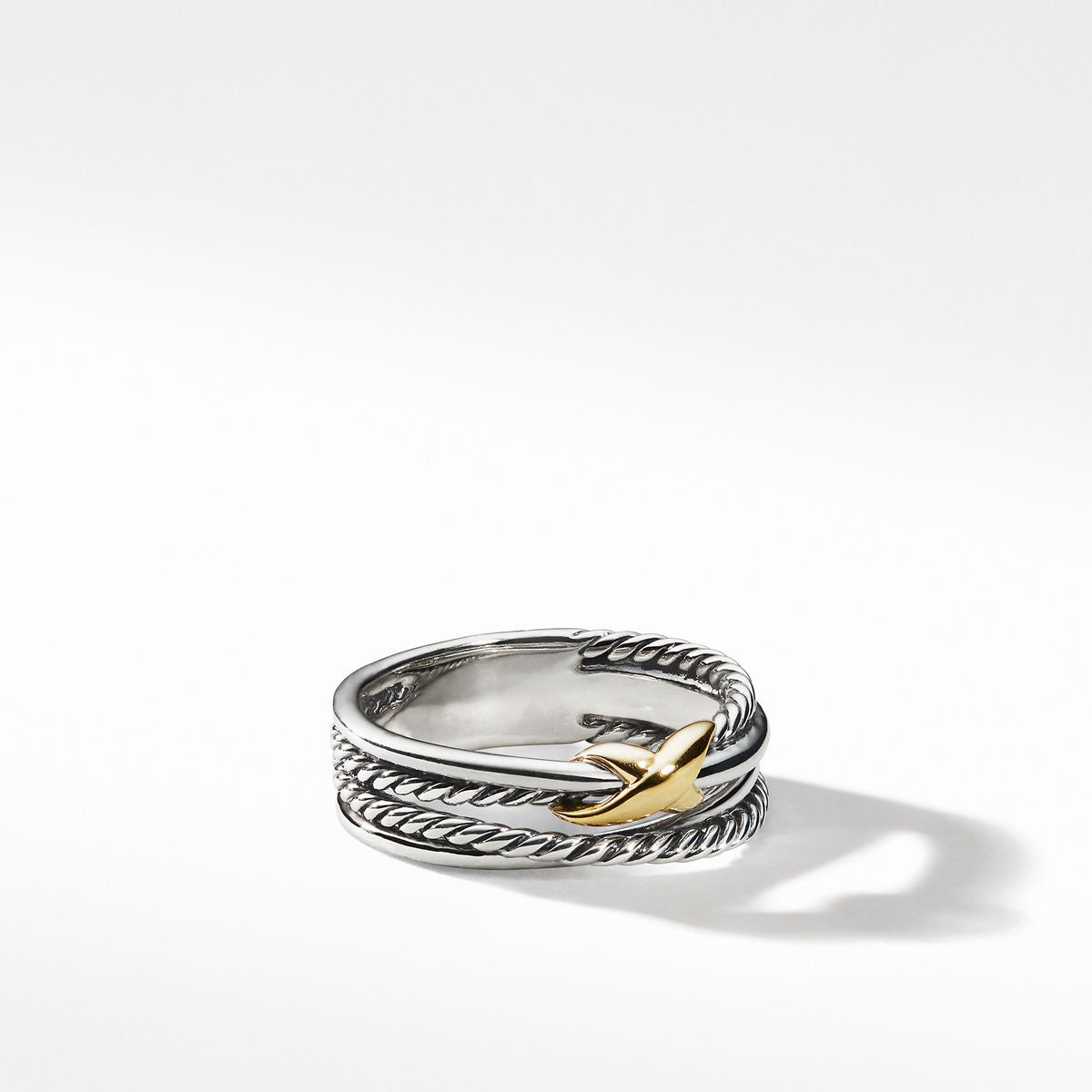 X Crossover Band Ring In Sterling Silver With 18k Yellow Gold 6mm