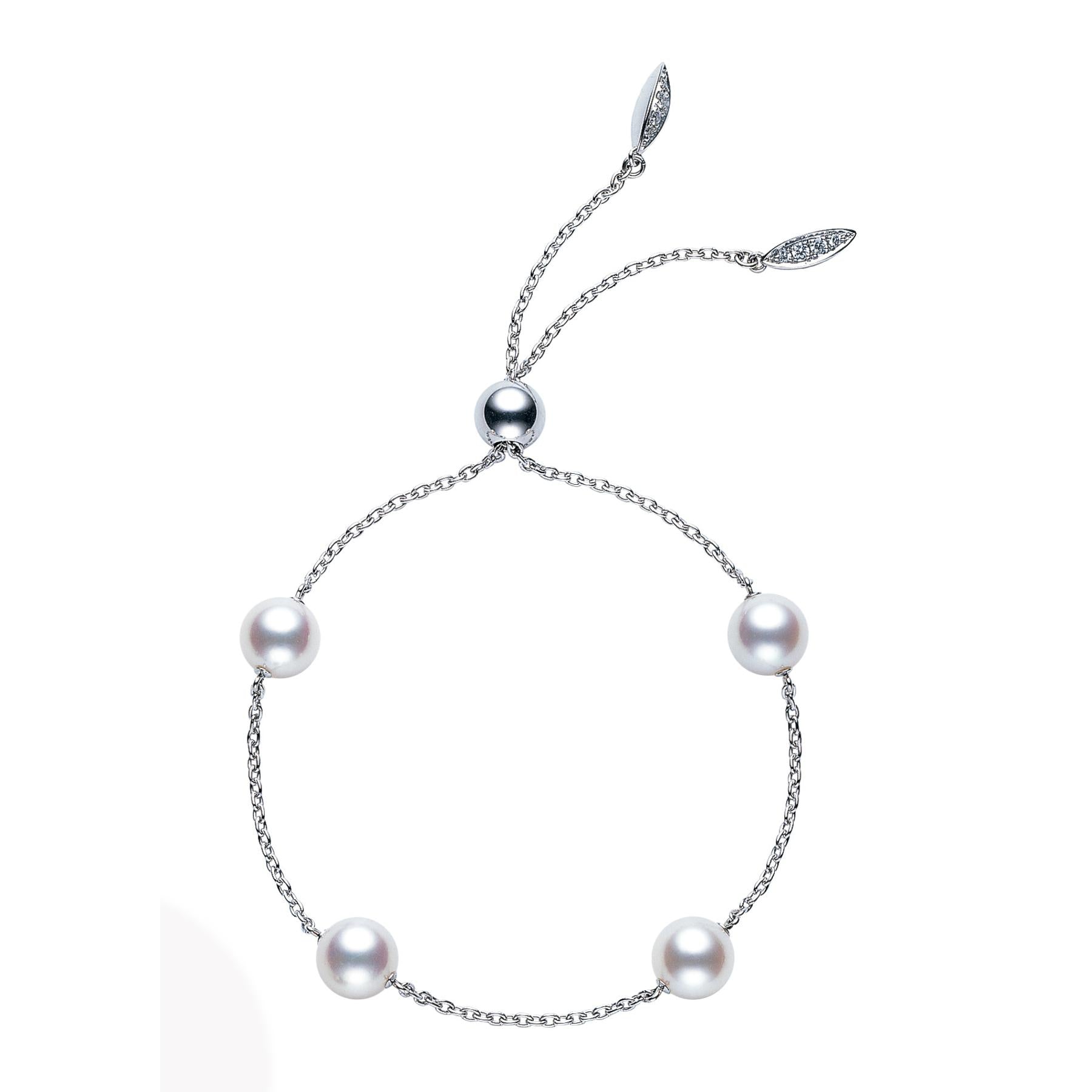 Mikimoto 18k White Gold Akoya White Pearl Diamond Bracelet