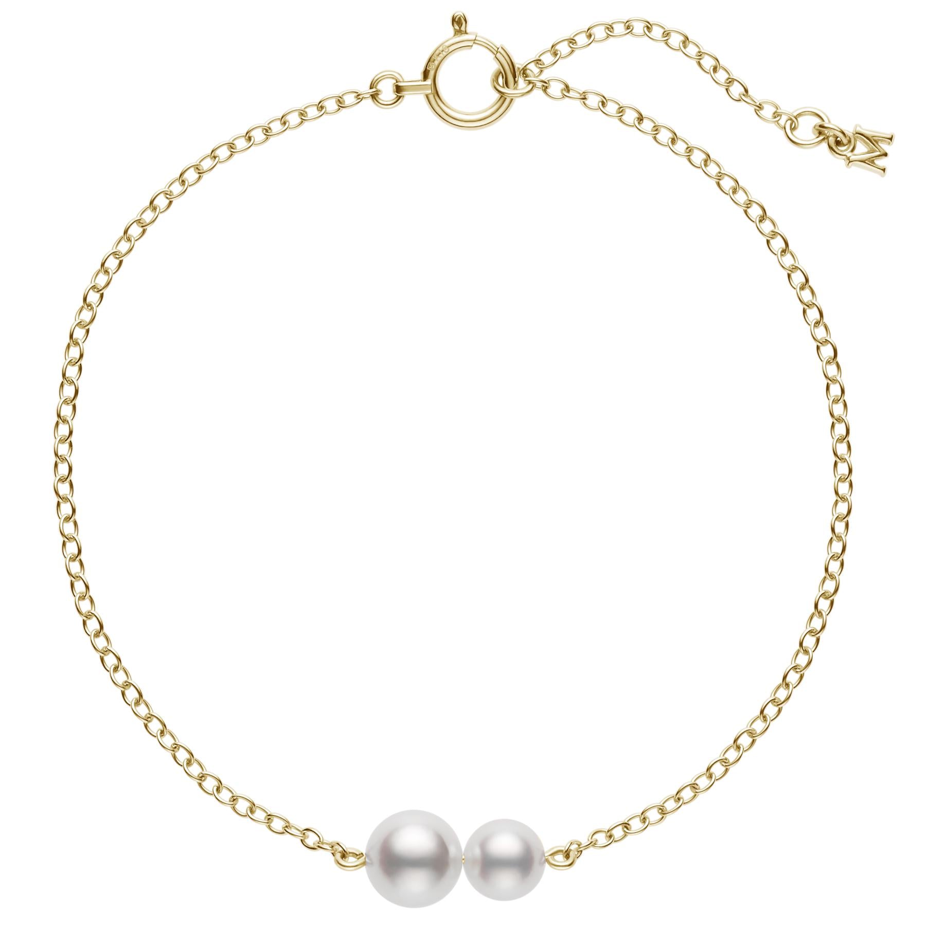 Mikimoto 18k Yellow Gold Akoya Pearl Station Chain Bracelet
