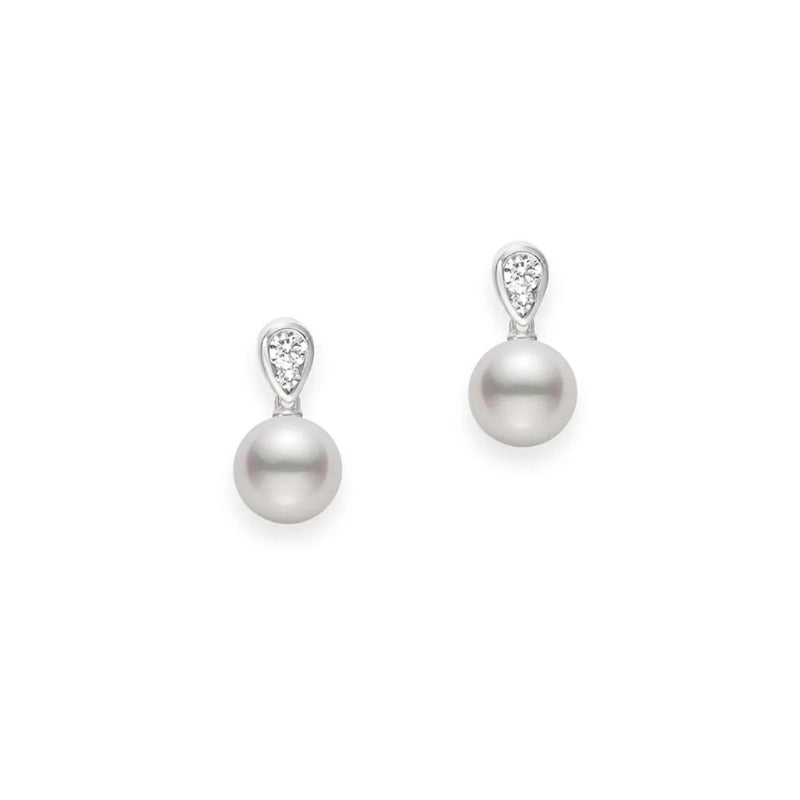 Mikimoto 18k White Gold  7mm Akoya Pearl And Diamond Earrings