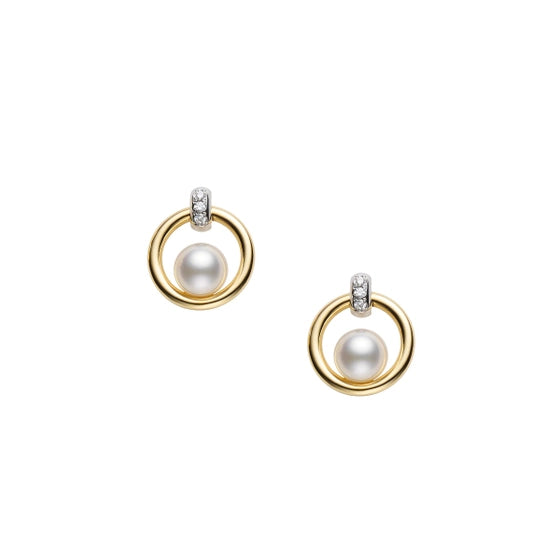 Mikimoto 18k White Gold And 5.5mm Akoya Pearl And Diamond Earrings
