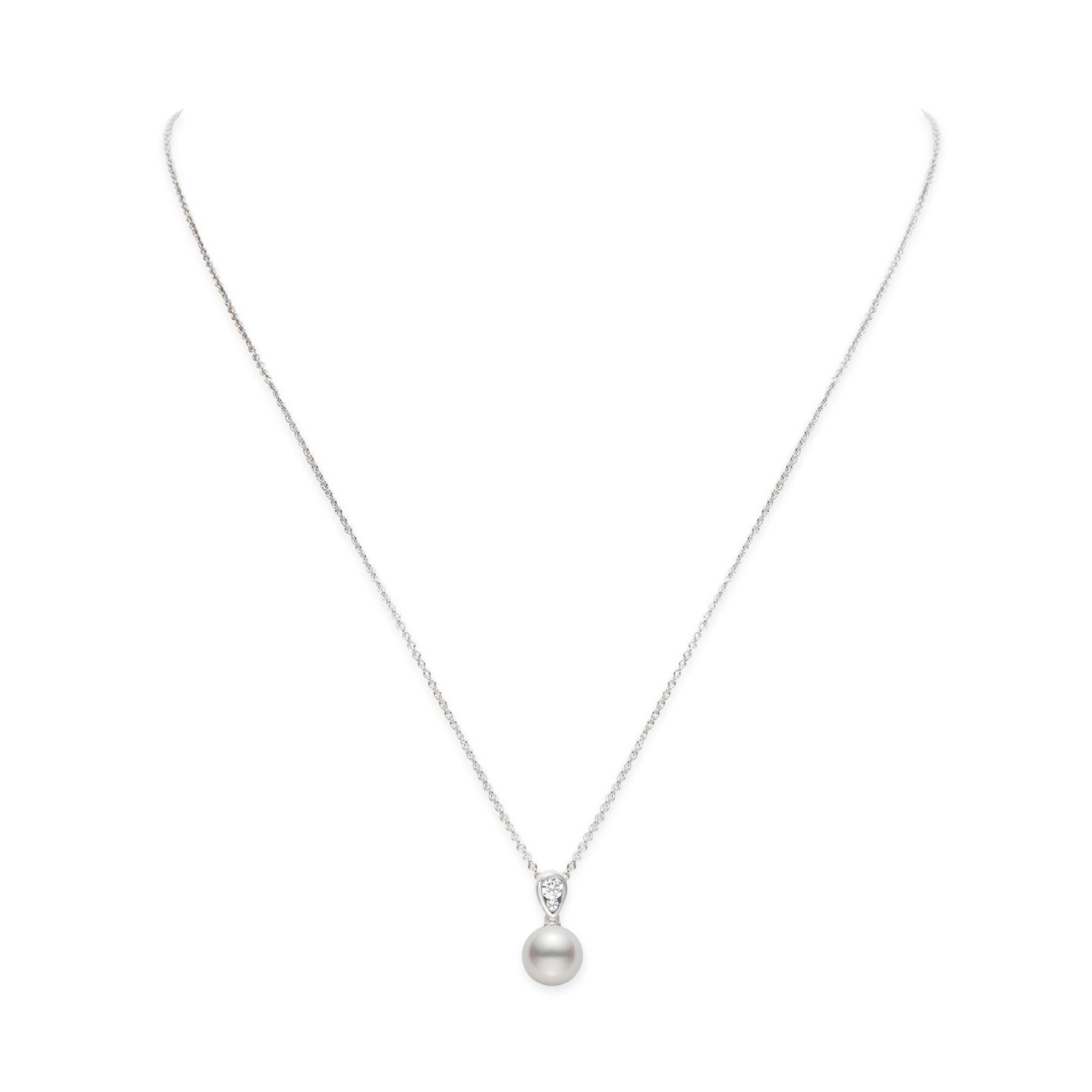 Mikimoto 18k White Gold 7.5mm Pearl And Diamond Dangle Pendant Necklace