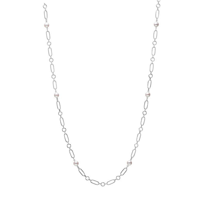 Mikimoto 18k White Gold Akoya Chain Pearl Necklace 32.5 Inches