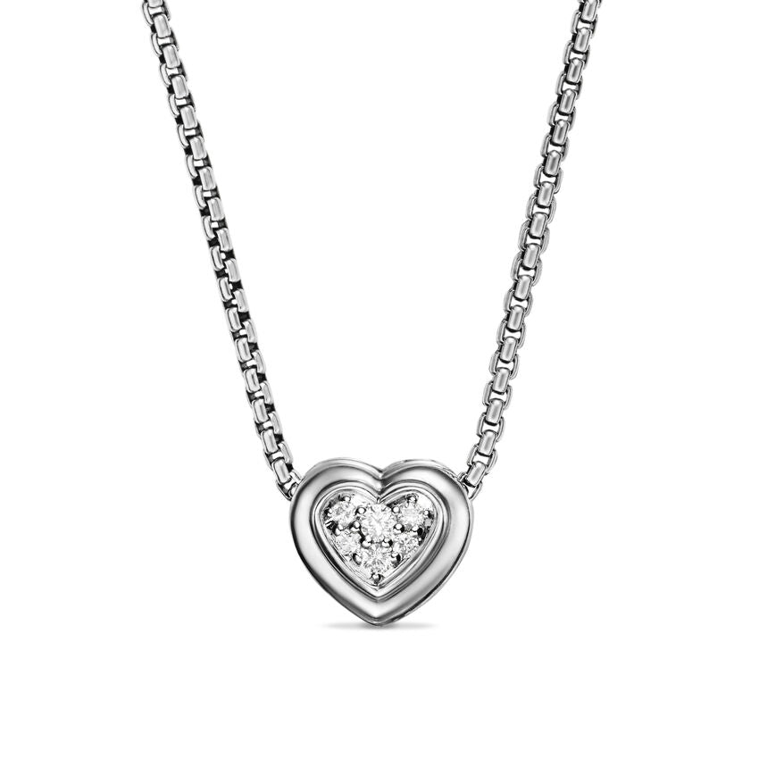 David Yurman Puffy Heart Pendant Necklace In Sterling Silver With Diamonds, 7.8mm