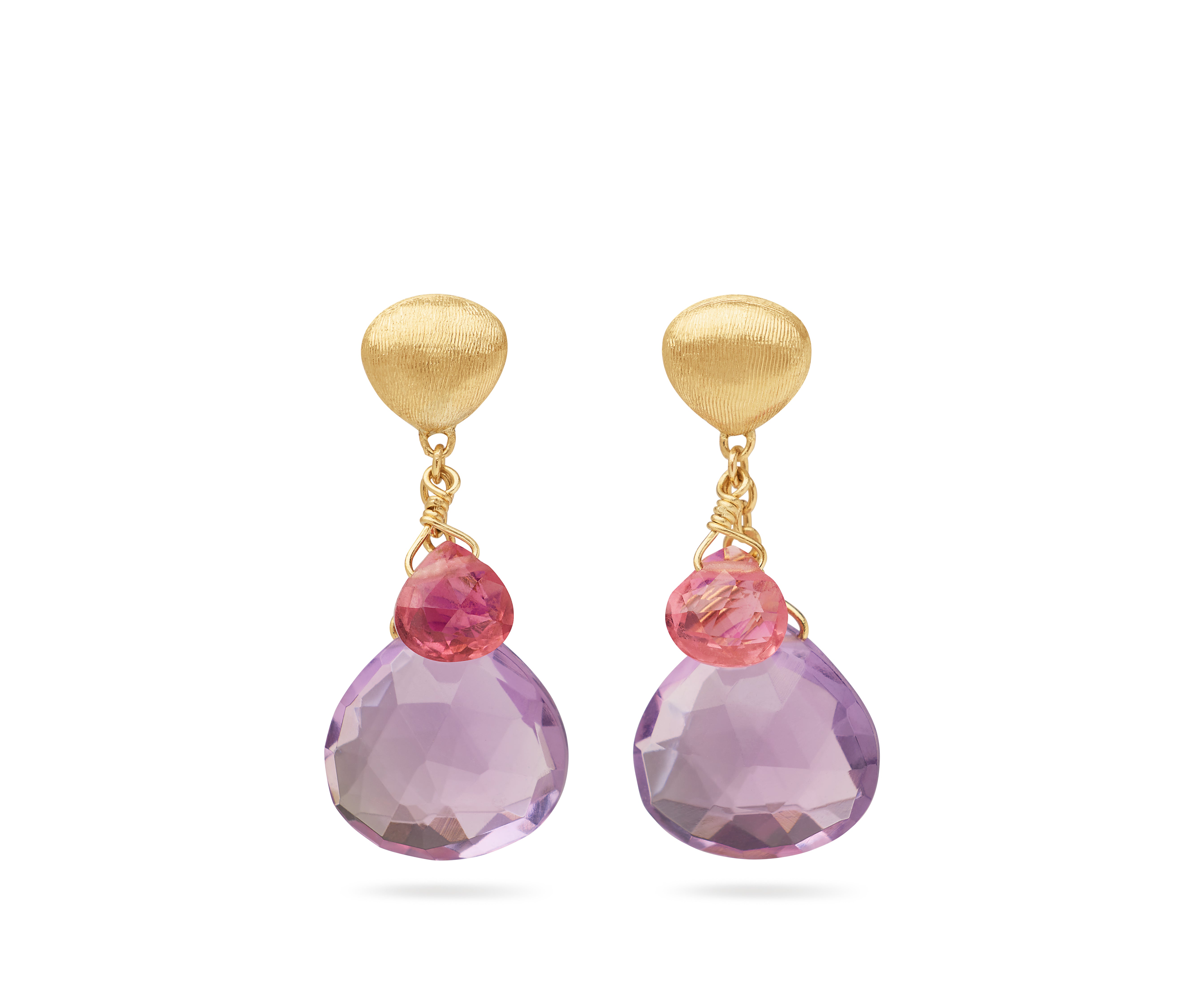 18k Yellow Gold Amethyst &amp; Pink Tourmaline Paradise Drop Earrings