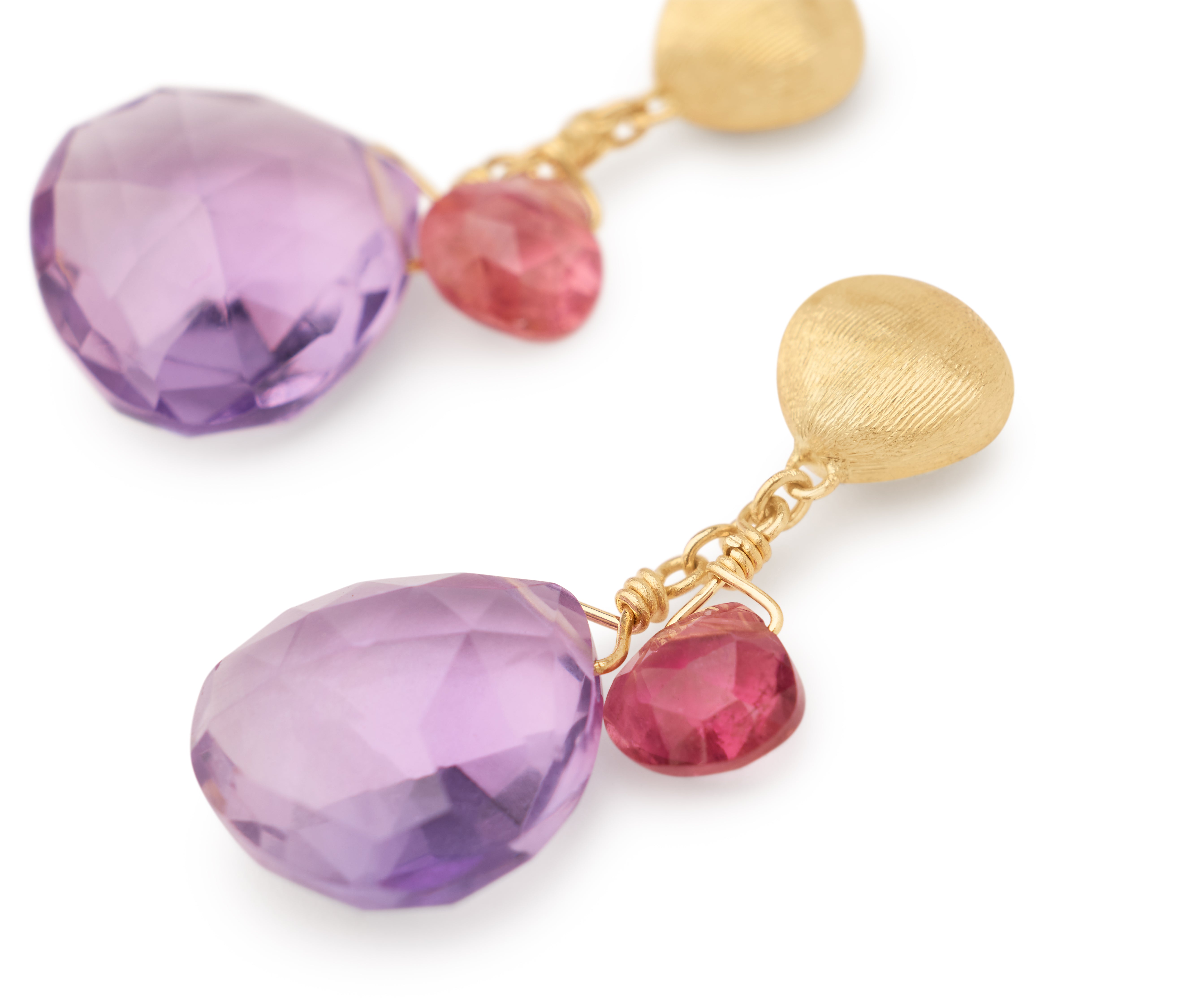 18k Yellow Gold Amethyst &amp; Pink Tourmaline Paradise Drop Earrings