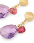 18k Yellow Gold Amethyst & Pink Tourmaline Paradise Drop Earrings
