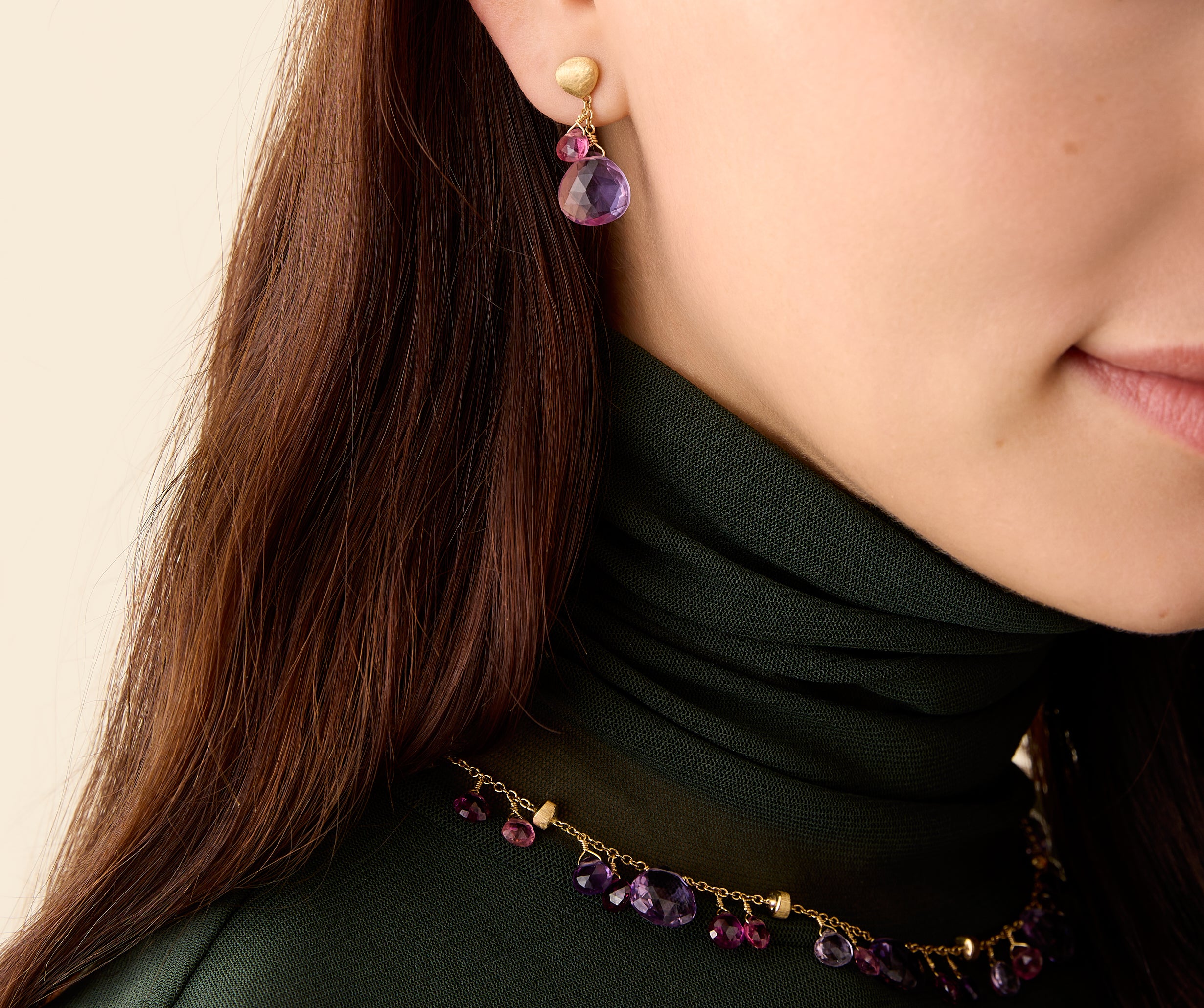 18k Yellow Gold Amethyst &amp; Pink Tourmaline Paradise Drop Earrings