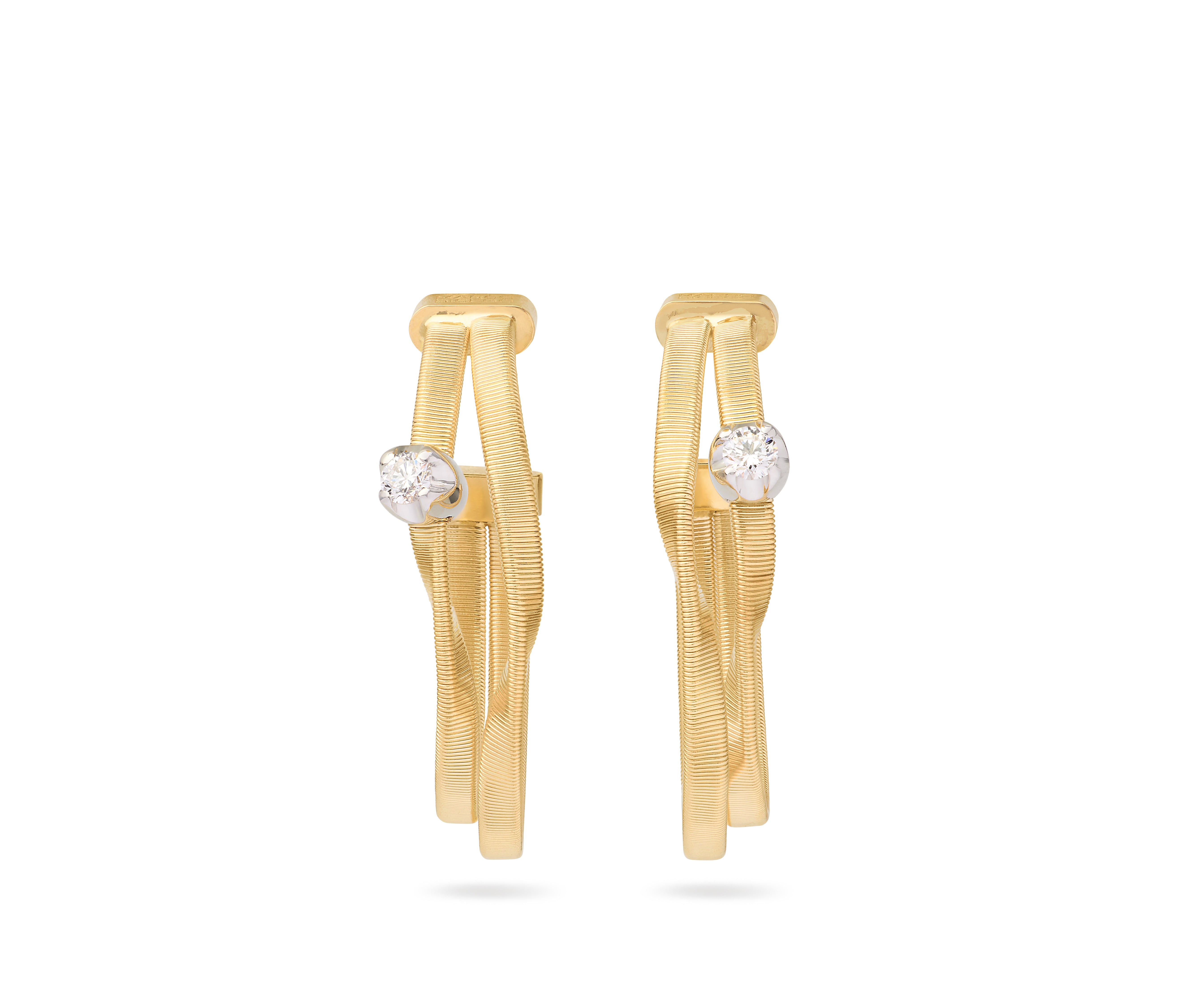 18k Yellow Gold Coil Hoop Earrings with Diamond Stations