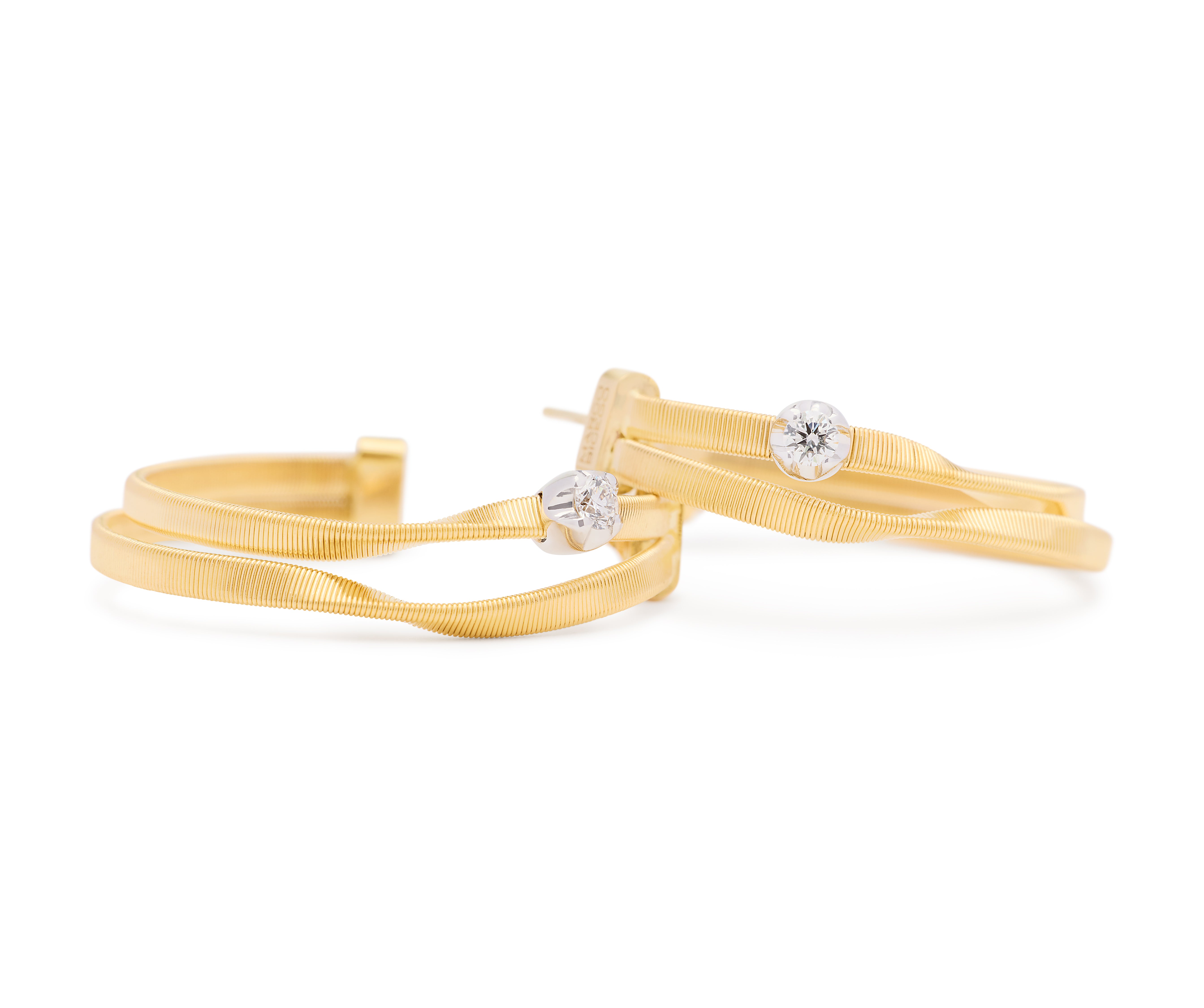 18k Yellow Gold Coil Hoop Earrings with Diamond Stations