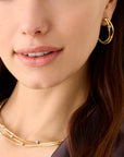 18k Yellow Gold Coil Hoop Earrings with Diamond Stations