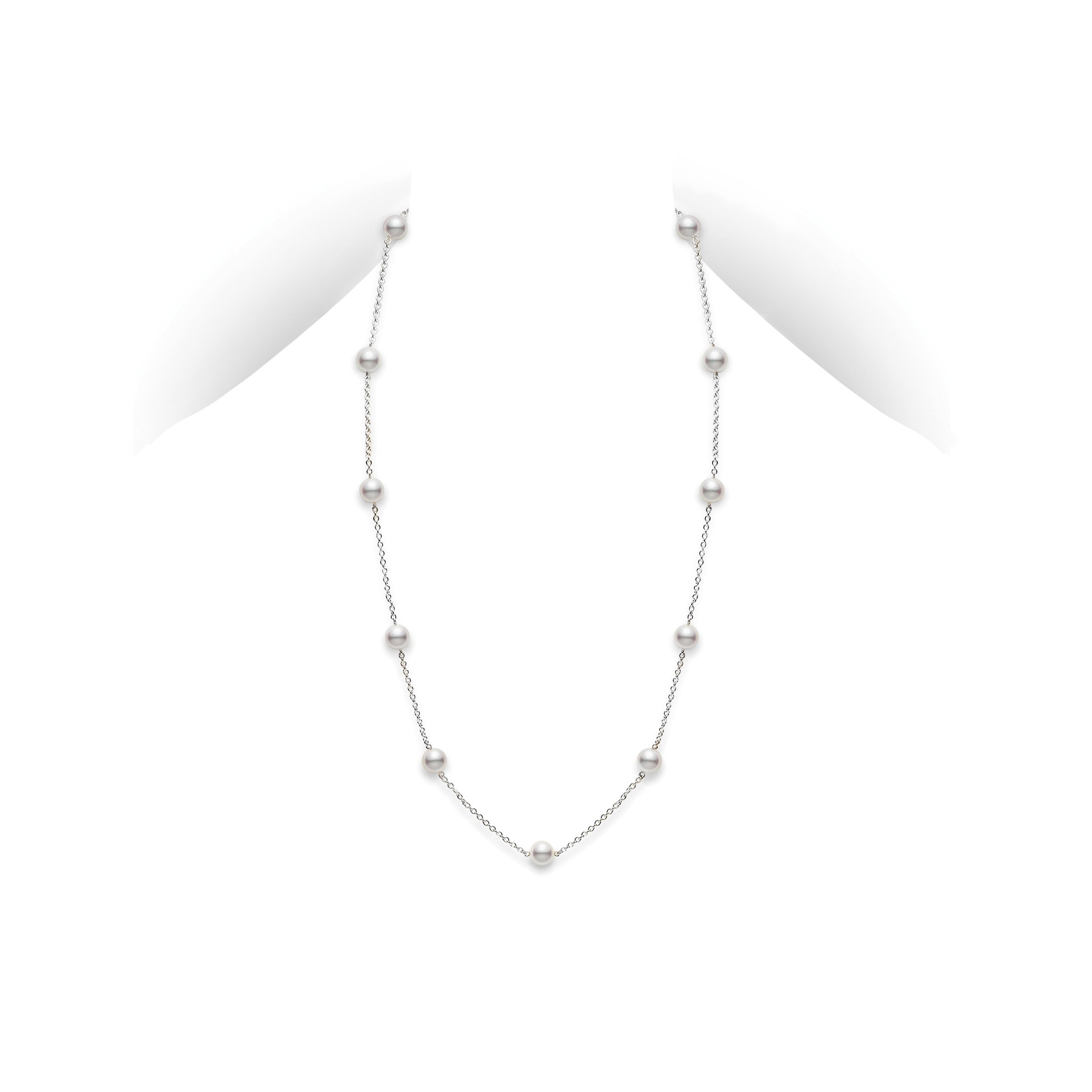 Mikimoto 18k White Gold 5.5mm Pearl 18&quot; Station Necklace