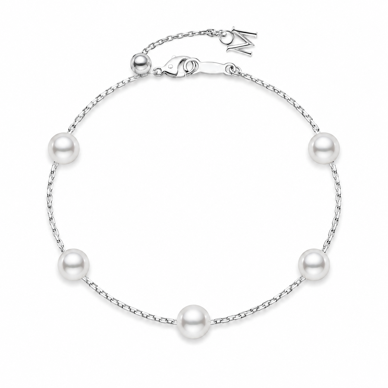 18k White Gold 5.5x6mm Pearl Station Bracelet