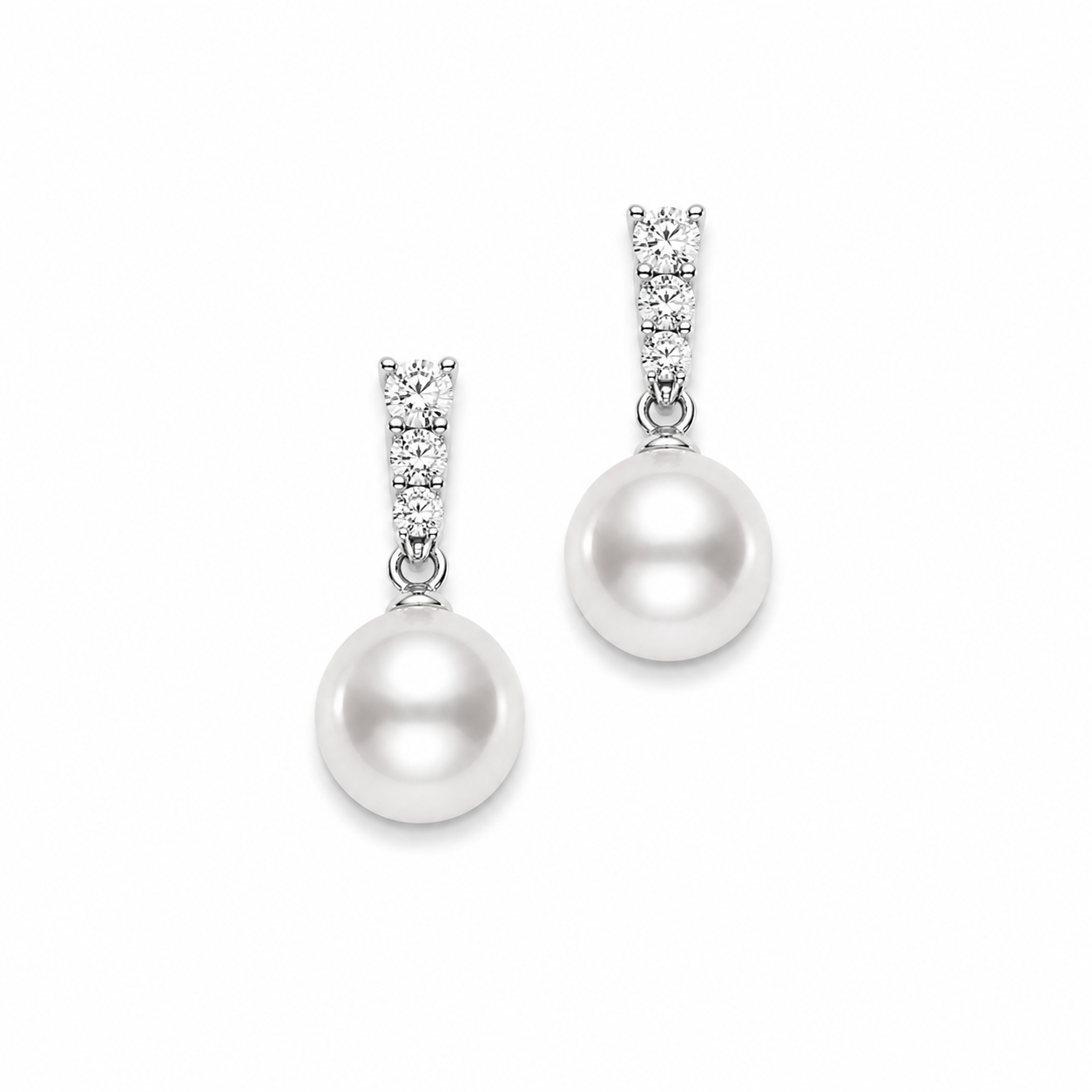 18K White Gold Morning Dew Pearl &amp; Diamond Drop Earrings