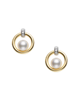 18K White Gold 5.5mm Pearl & Diamond Circle Earrings