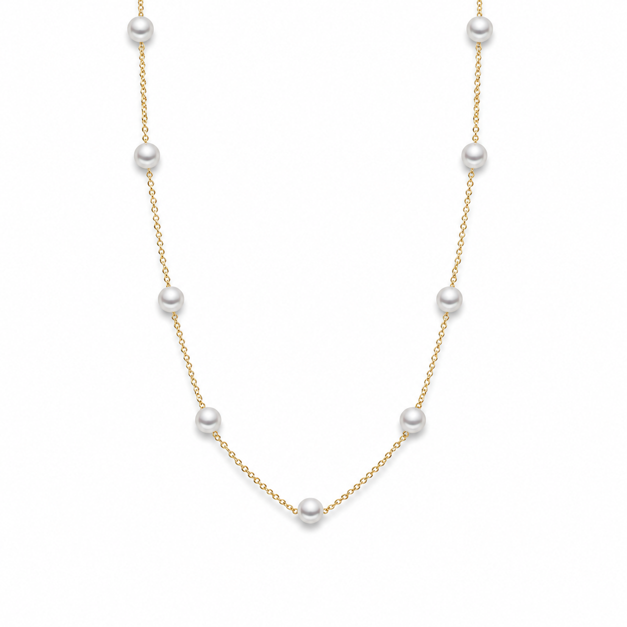 18k Yellow Gold Pearl Station Necklace
