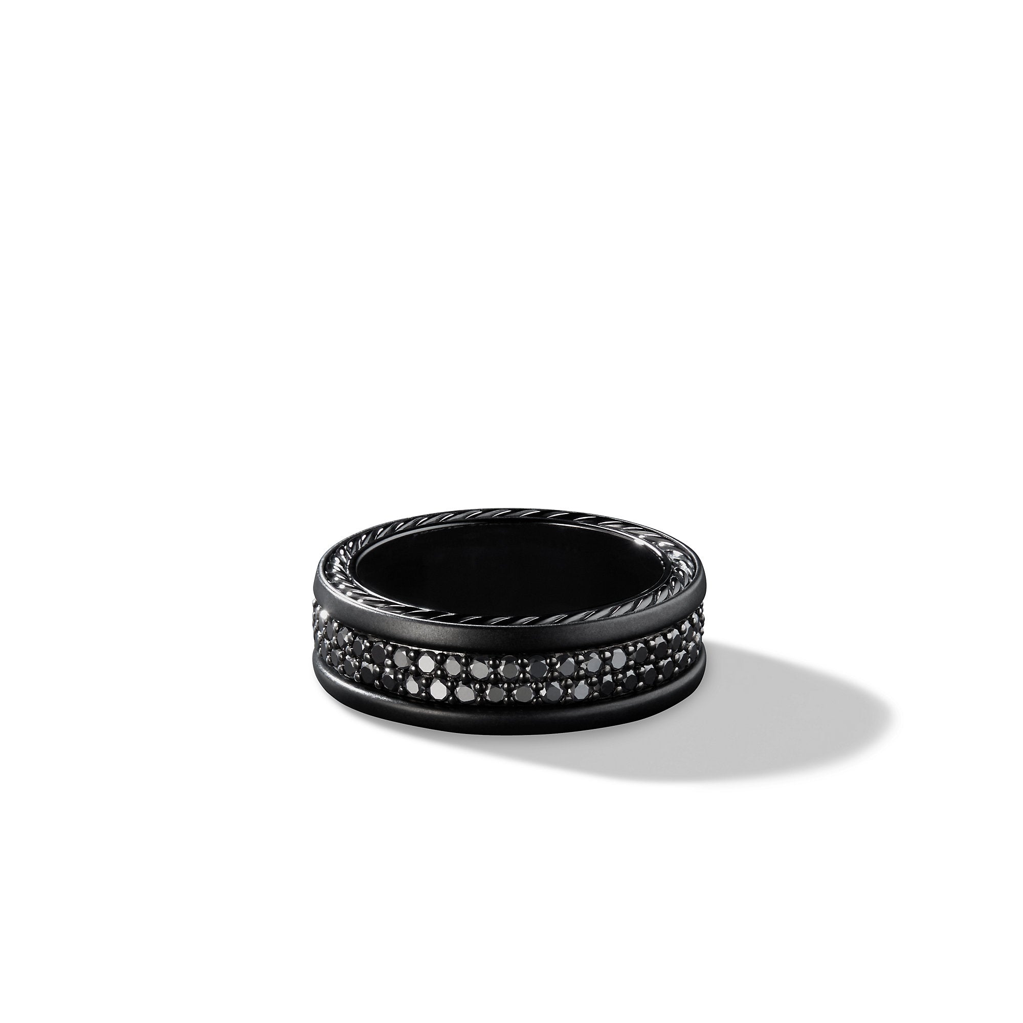David Yurman Streamline Two-Row Band Ring With Black Diamonds In Black Titanium And Sterling Silver, 7mm Wide