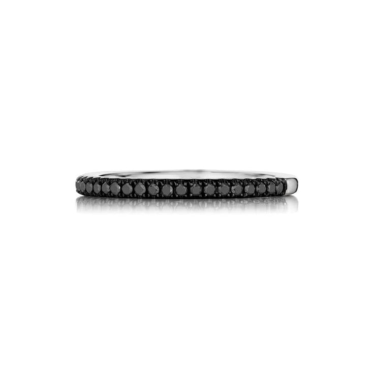 An Henri Daussi 18k white gold band featuring black pave diamonds, approximately 0.15 carats total weight.