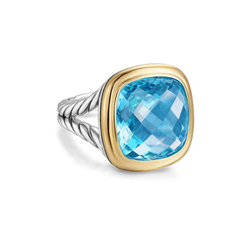 David Yurman Albion Ring In Sterling Silver With 18k Yellow Gold And Blue Topaz, 15mm