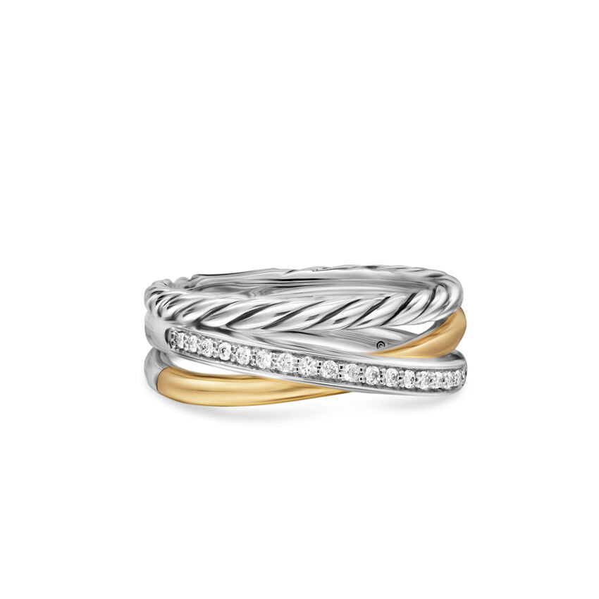 David Yurman 7mm Crossover 3-Row Ring Di Sil/18k