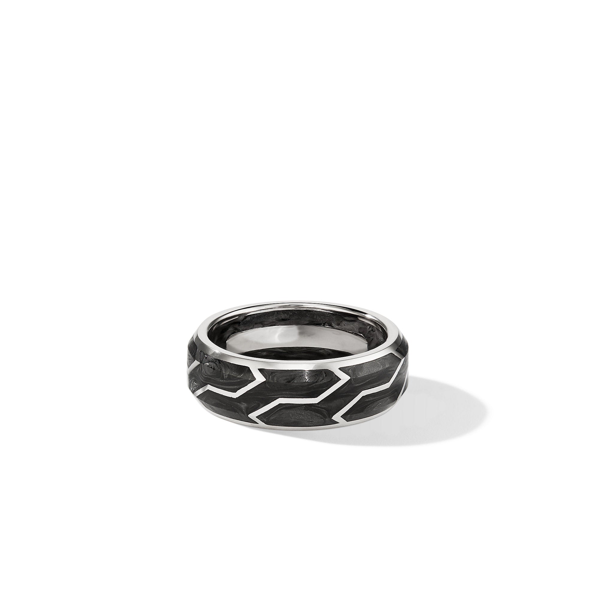 Forged Carbon Band Ring In 18k White Gold 8.5mm