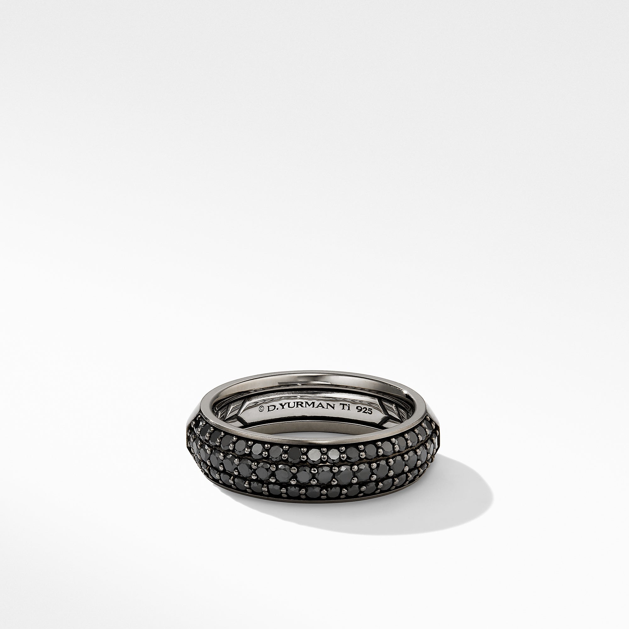 Beveled Band Ring In Grey Titanium With Half Pave Black Diamonds 6mm