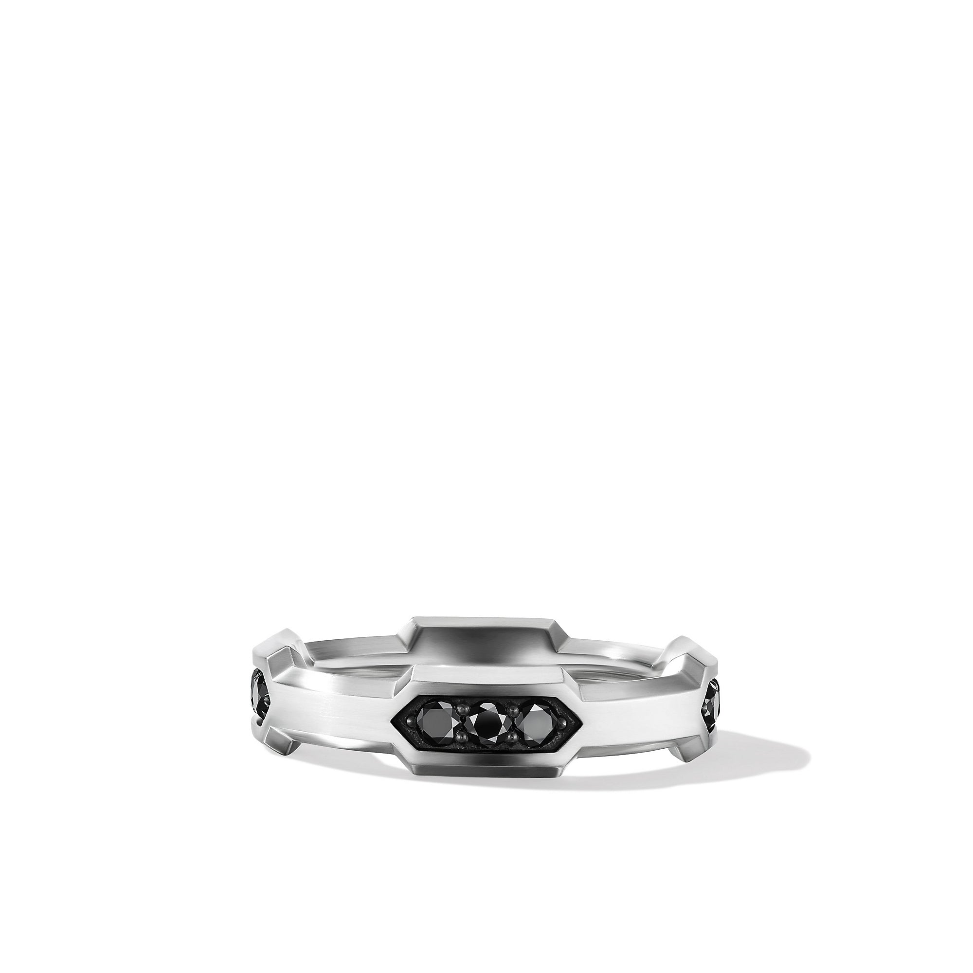 Hex Station Band Ring In Sterling Silver With Black Diamonds 6mm