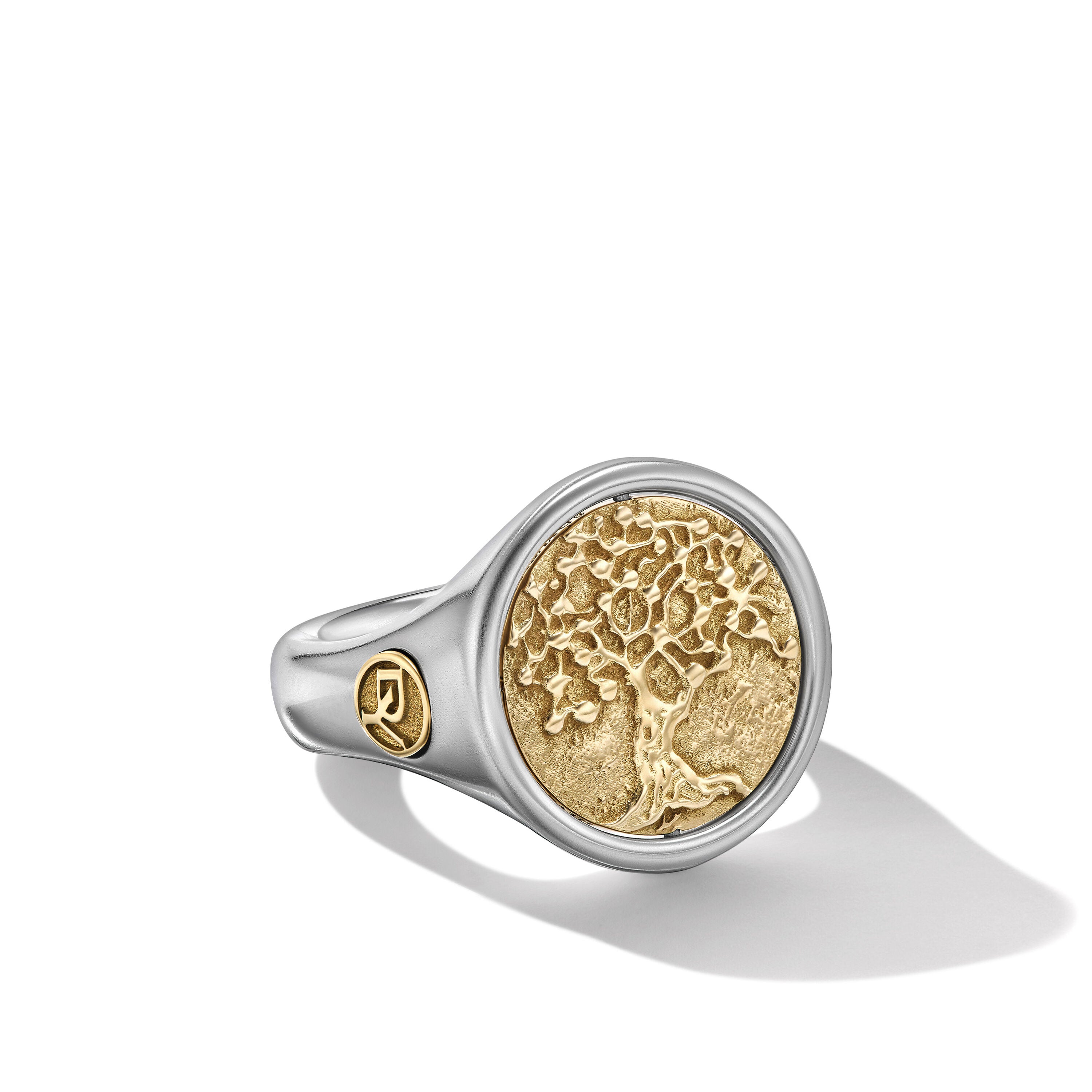 Life And Death Duality Signet Ring In Sterling Silver With 18k Yellow Gold 20mm