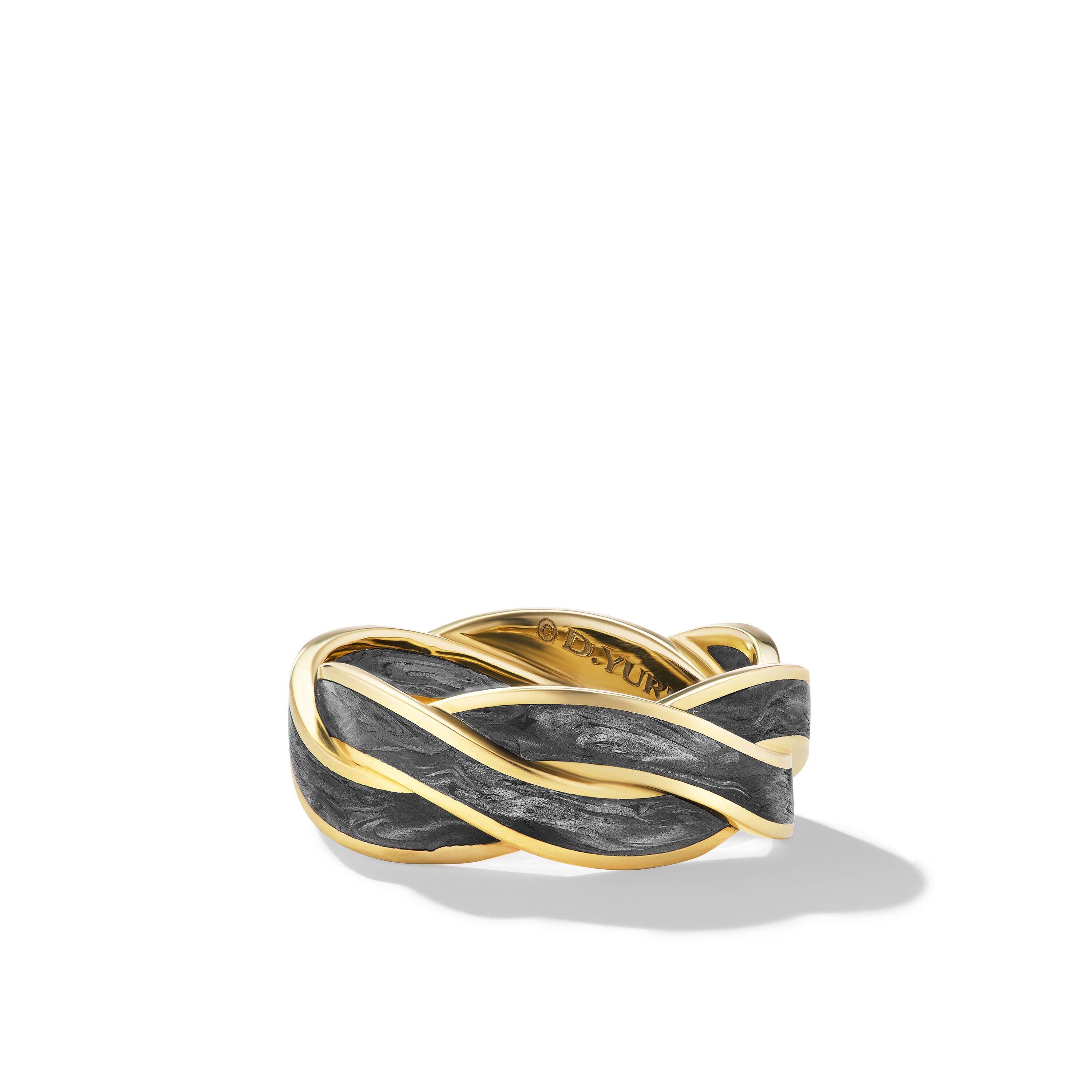 Dy Helios Band Ring In 18k Yellow Gold With Forged Carbon 9mm